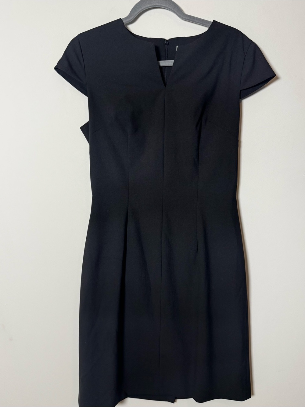OF MERCER Short Sleeve V Neck Split LBD Cocktail Solid Black Dress Wool Blend